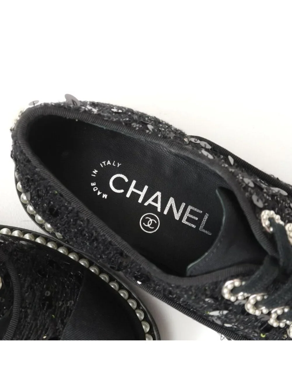 Chanel Sneakers CC Logo Sequins Faux Pearl 35